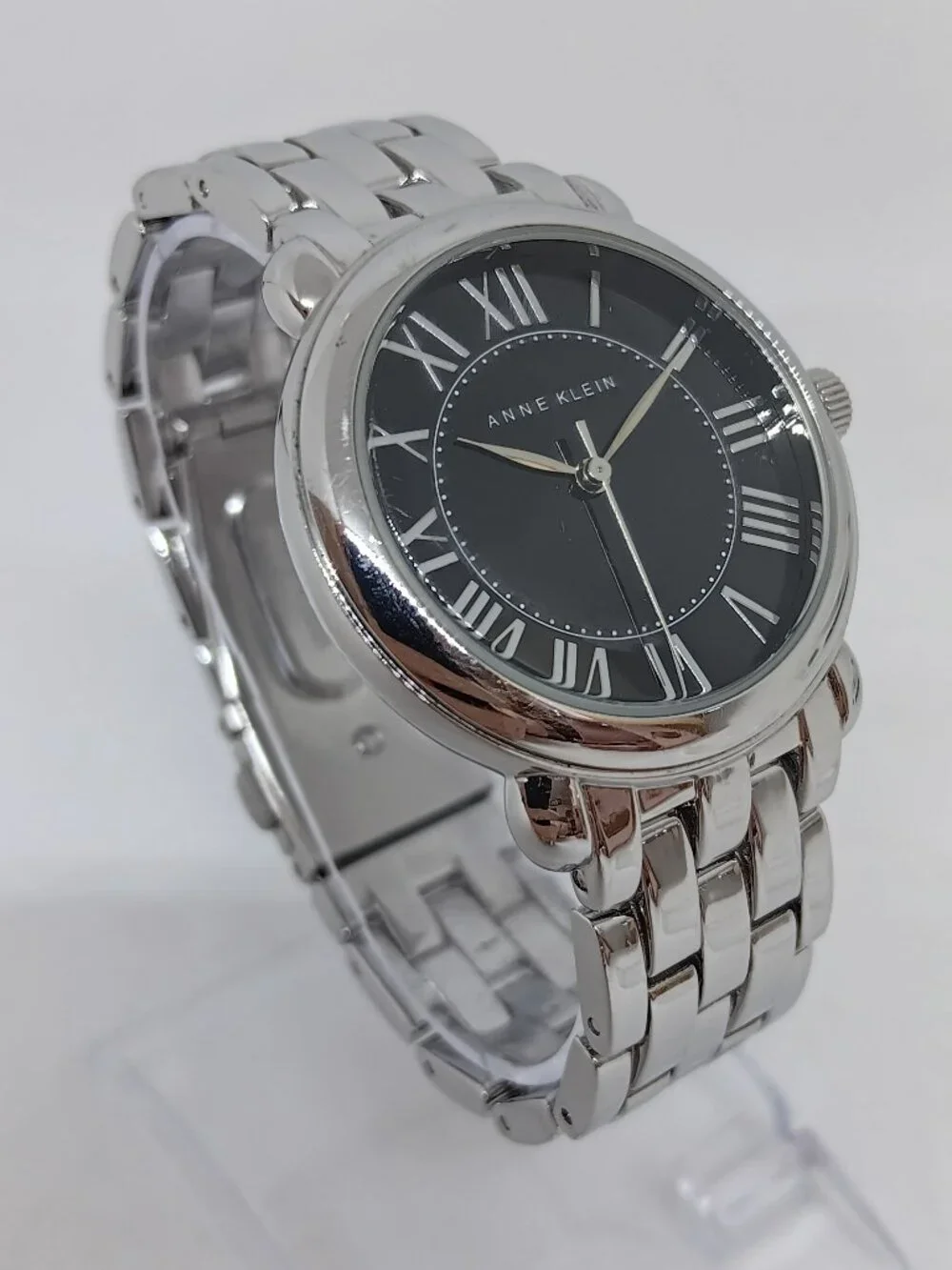 Anne Klein AK/1927BKSV Women's 35mm Black Dial Japanese Quartz Watch NEW BATTERY